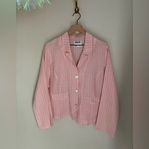 Flax Linen Powder Pink Plaid Stuctured Blazer Top‎ Blouse Size Small